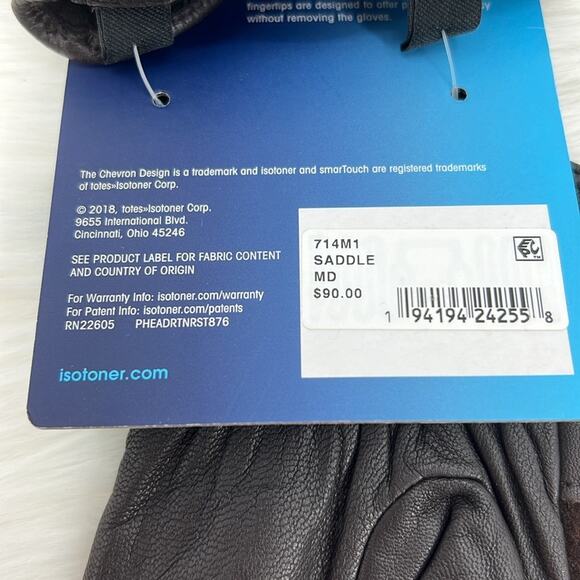 Isotoner Men's Leather Smart Touch Gloves - Saddle - Medium - New with tags - Picture 4 of 5